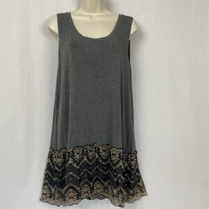 LOGO Lori Goldstein Lace Hem Tank Top Large Gray Tunic Boho Romantic Whimsigoth